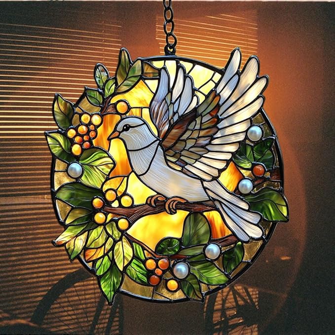Peaceloving Dove Acrylic Suncatcher Stained Glass Effect Window Car Hanging Christmas Ornament Indoor Outdoor Decor Garden Sun Catcher Panel for Acrylic Suncatcher Lover for Women Mom Grandma