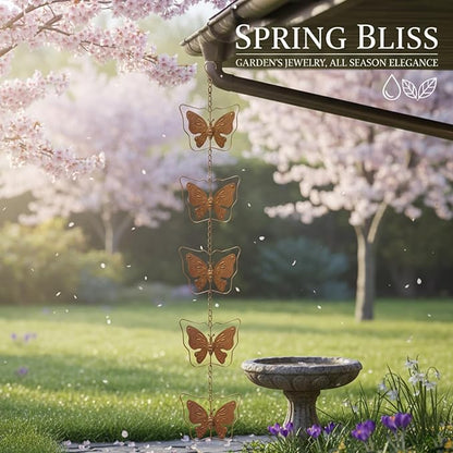 Metal Butterfly Rain Chain for Gutters, Rust Resistant Outdoor Rain Catcher, Perfect for Heavy Rain, Indoor/Outdoor Decoration, Dark Bronze Finish