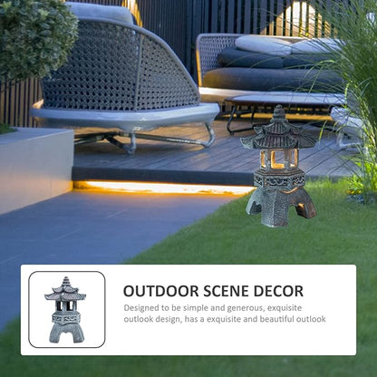 Yardwe Solar Pagoda Lantern Garden Statue Indoor Outdoor Zen Asian Decor for Landscape Balcony Garden Patio Porch Yard Ornament Grey