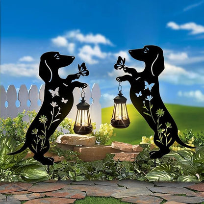 Solar Lights Outdoor Pathway,2 Pack Metal Dachshund Yard Decor with Solar Lantern Garden Stakes,Outside Decorations for Yard,Lawn,Patio,Perfect Dog Gifts for Women