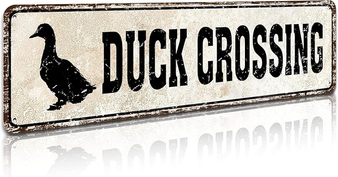 Duck Crossing Signs - Duck Crossing Road Sign 4x16 Inch, Duck Pond Sign Funny Novelty Metal Tin Sign Farm Organic Country Home Decor Wall Sign Suitable for Indoor and Outdoor Yard Sign