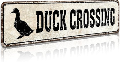 Duck Crossing Signs - Duck Crossing Road Sign 4x16 Inch, Duck Pond Sign Funny Novelty Metal Tin Sign Farm Organic Country Home Decor Wall Sign Suitable for Indoor and Outdoor Yard Sign