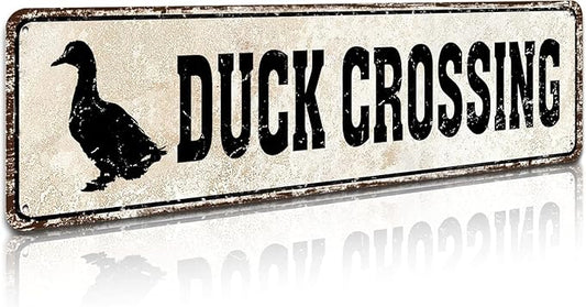 Duck Crossing Signs - Duck Crossing Road Sign 4x16 Inch, Duck Pond Sign Funny Novelty Metal Tin Sign Farm Organic Country Home Decor Wall Sign Suitable for Indoor and Outdoor Yard Sign