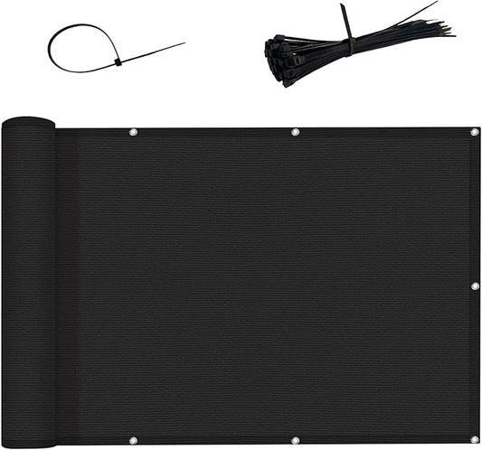 LOVE STORY 3'x6' Black Balcony Screen Privacy Fence Cover UV Protection (HDPE) Weather-Resistant 3 FT Height Shield for Deck, Patio, Backyard, Outdoor Pool, Porch, Railing