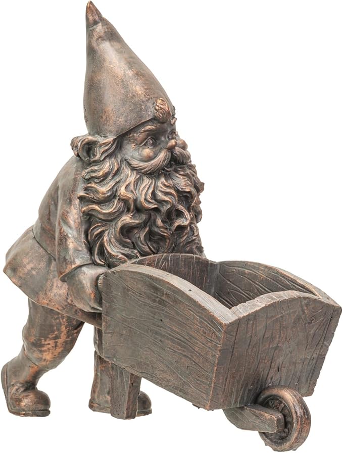Pacific Giftware Happy Garden Gnome Bronze Finish Resin Figurine (Wheelbarrow Man)