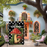 Welcome Spring Summer Garden Flag Polka Dots mushrooms Garen Flags 12x18 inch Double Sided Vertical Burlap Outdoor Lawn Patio Rustic Farmhouse Decor