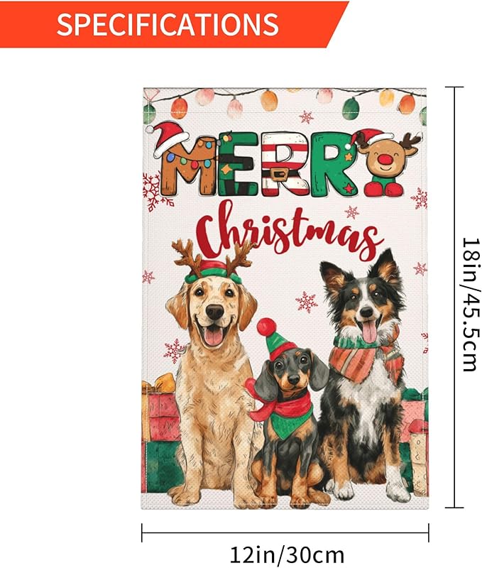 Chrismtas Dog Garden Flag Seasonal Double Sided 12 x 18 Inch Small Yard Flag for Indoor Outdoor Decor Holiday All Seasons