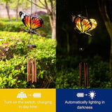 Asense Hanging Wind Chimes for Outside, Solar Powered LED Lights Butterfly Wind Chime, Outdoor Garden Lawn Yard Patio Decoration, Unique Decor Gifts