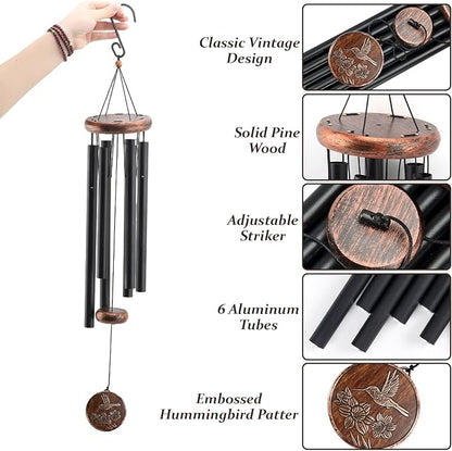 Large Hummingbird Wind Chimes for Outside - Wind Chimes for Loss of Loved One with 6 Aluminum Tubes Garden Patio Porch Decor Memorial Gifts for Grandma Mom Women (34" Hummingbird)