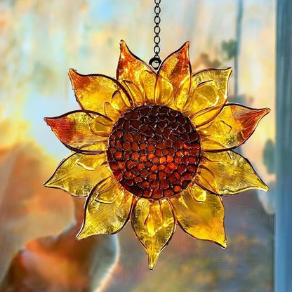 Sunflower Acrylic Suncatcher, Flower Suncatchers for Window Hangings, Stained Glass Effect Garden Decor, Gift for Mother's Day, Mom, Grandma, Wife, Women
