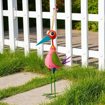DREAMSOUL 35" Tall Garden Statues Whimsical Colorful Bird Outdoor Statues Metal Standing Statue for Patio Yard Lawn Decor
