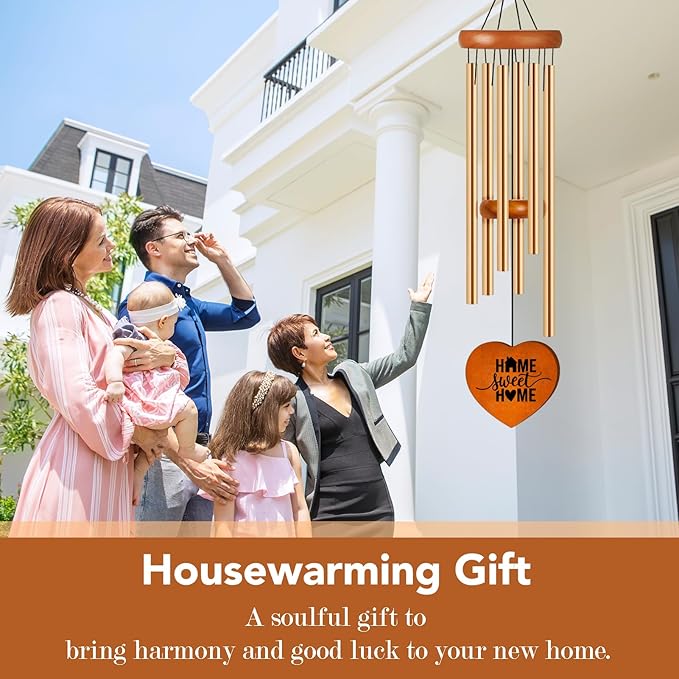 House Warming Gifts New Home, 25.5" Aluminum Wind Chimes for Outside with Heart Catcher, House Warming Gifts for Couple, Friends, New Home Gift Ideas for First Home, New Apartment, House, Home Decor
