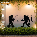 Metal Garden Art, 2-Pack Bigfoot Fishing Statues for Outdoor Decor, Unique Yard Ornaments & Lawn Sculptures, Weatherproof Gift for Garden Lovers