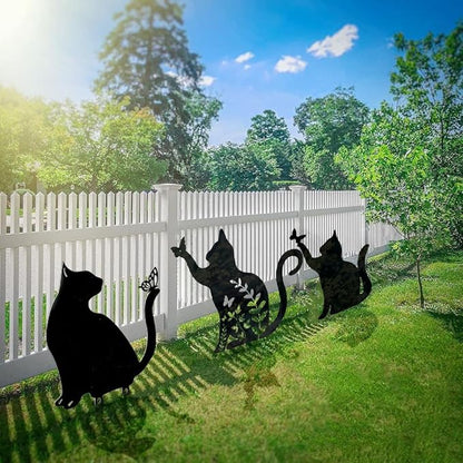 Metal Cat Stake Garden Decor, Yard Decoration Art for Lawn, Gifts for Cat Lovers, Black Outdoor Home Decoration, Metal Kitty Statue (SOCAT)
