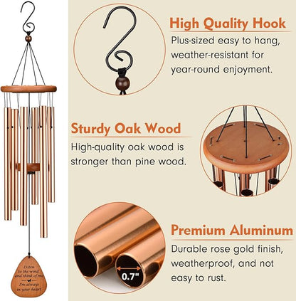 AMBOBE Sympathy Memorial Wind Chime, 32 Inch, Gold