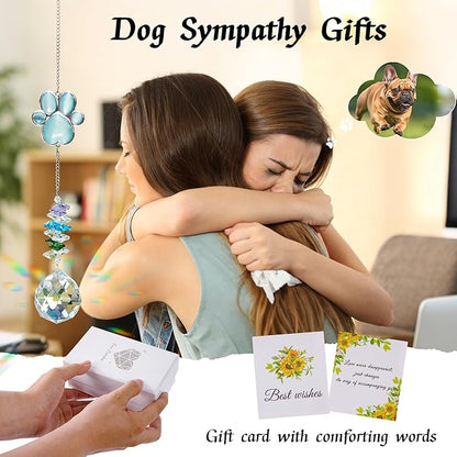 Dog Memorial Gifts for Loss of Dog, Pet Memorial Suncatcher, Pet Sympathy Gifts, Paw Print Suncatcher with Card & Gift Box, Remembrance Bereavement Gift for Loss of Dogs Cats