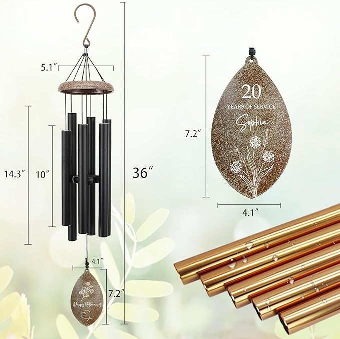 ASTARIN Personalized Happy Retirement Gift, Custom Name Retirement Wind Chimes for Women Men, 35" Large Deep Tone Wind Chime Retire Gifts for Teacher Co-Workers Boss(Produced in USA)