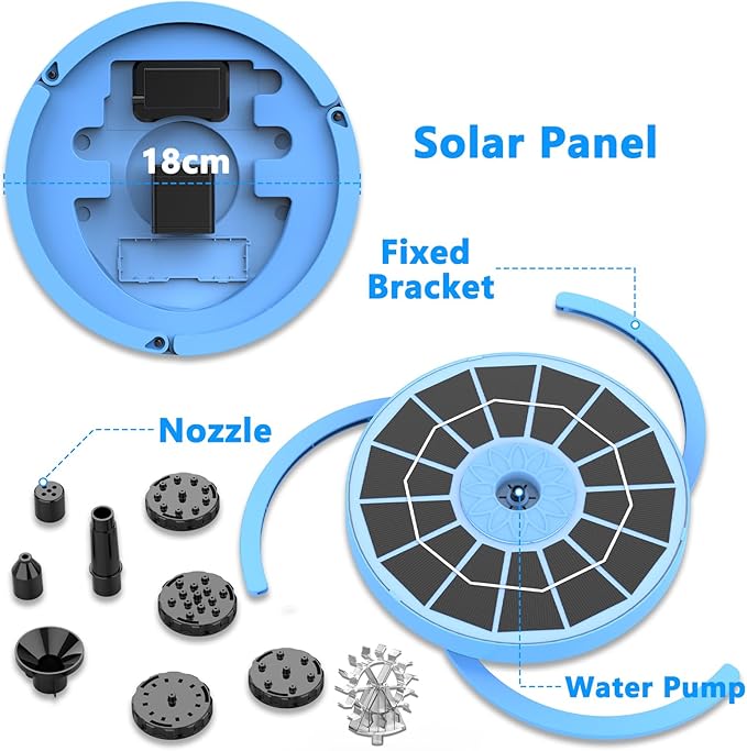 AISITIN 3.5W Solar Fountain Pump for Bird Bath Upgraded 2026, Floating Solar Water Fountain Kit with 8 Nozzles & 3 Integrated Bracket for Garden, Pond, Pool, Water Feature and Outdoor (Blue)