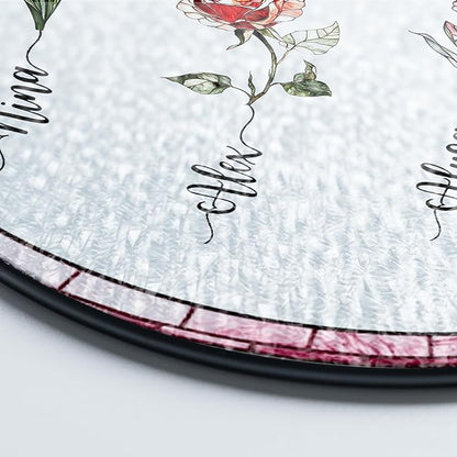Personalized Grandma’s Garden Stained Glass Window Hanging Ornament, Custom Birth Month Flowers with Kids’ Names, Grandma Love Grows Here Floral Decoration, for Mom Grandma