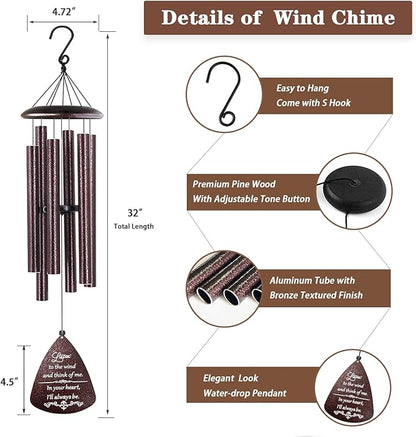 Soopau Sympathy Wind Chimes for Outside, 32'' Memorial Wind Chimes for Loss of Loved One, Memorial Gifts for Loss of Mother Father, Bereavement Gift in Memory of Loved One (Bronze)