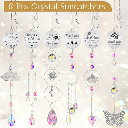 Briwooody 6 Pcs Thank You Gifts for Women Crystal Suncatcher Thank You with Engraved Message Hanging Sun Catcher Ornament for Windows Friend Family Teacher Coworkers Appreciation Gratitude Gift