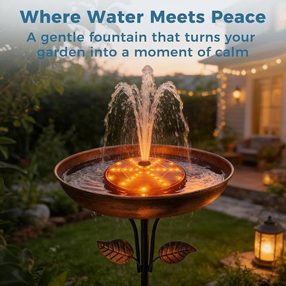 Solar Fountain for Bird Bath with Colorful LED Lights, Floating Solar Fountain, 3W Solar Powered Water Fountain Pump with Strong Spray & 5 Nozzles for Garden, Pond, Pool, 36 LED Lights