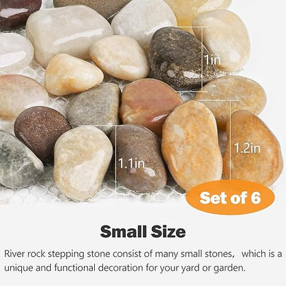River Rock Stepping Stones Outdoor for Garden Walkway, 6 Pcs 16" L x 6" W Rectangle Shape Paver Step Stones Polished Pebble River Stone Mat for Yard Lawn Patio Pathway Walk Way - Multi-color