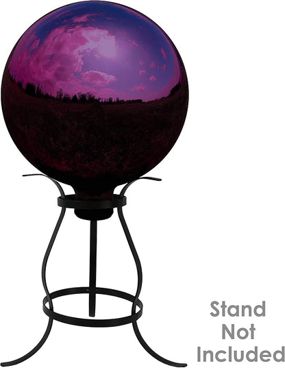 Sunnydaze 10-Inch Gazing Ball for Garden - Glass Gazing Globe with Mirrored Stainless Steel Finish - Merlot - Set of 2