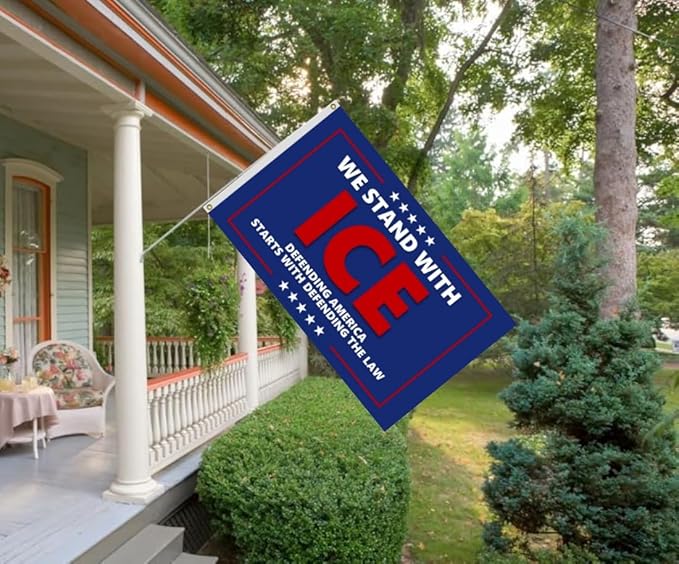 We Stand With Ice Flag 4X6Ft, Defending America Starts With Defending The Law Flags,CIty Banner, Men Women Banner,Vibrant Colors, Double Stitched with 2 Brass Grommets, Bar Garden Street Decoration, GYM, Office Decor,Indoor Outdoor Use,Gifts. (6X10FT)