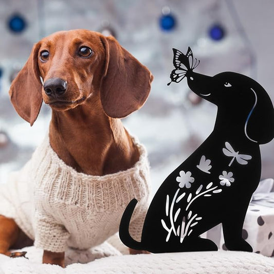 MorningRo 3 Pcs Dog Garden Decor for Outside Dachshund Gifts for Women Dog Lovers 12" Metal Puppy Garden Stake Silhouette Statues Outdoor Decor Men Spring Patio Lawn Yard Art