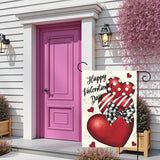 Valentines Day Garden Flag 12x18 Double Sided Happy Valentine’s Day Yard Banner with Red Hearts Polka Dot & Striped Love Heart Buffalo Plaid Bow Romantic Outdoor Decor for Porch Lawn Patio