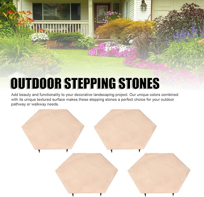 4Pcs Large Stepping Stones,Outdoor Stepping Stones with 24pcs Ground Stakes,Outside Flooring Pavers Decorative for Garden Yard Lawn Pathway Walk Way (Beige)