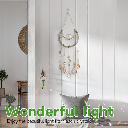 Crystal Suncatcher - Dreamsum Hanging Suncatchers with Crystals and Stones, Sun Catchers Indoor Window Catcher with Prism Pendants Stones Slices, Moon Crystal Suncatchers gift for Girls, Lover and Mom