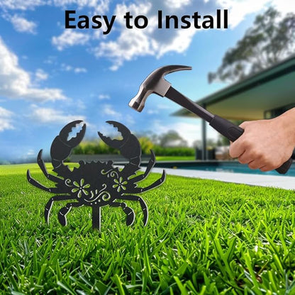 WADORN Crab Metal Decorative Garden Stakes, Funny Crab Sea Metal Silhouette Statues Ocean Animal Garden Ornament Gifts Black Yard Art Decoration for Outdoor Backyard Patio Lawn Walkways Pathway