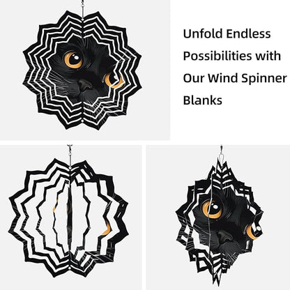 8 Inch Sublimation Wind Spinner, 3D Aluminum Metal Wind Spinner with Hook, Indoor Yard Garden Hanging Decoration, Weather Resistant Rotating Spiral Ornament, Black Cat's Eyes