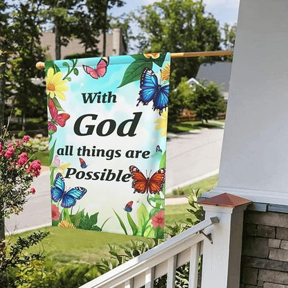 With God All Things Are Possible Garden Flags 12×18 Inch Double Sided Decorative Yard Banner Seasonal Flag for Outdoor Outside Decor