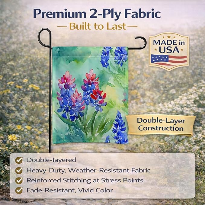 Caroline's Treasures Texas Bluebonnets in Watercolor Garden Flag Mailbox Flag Decorative Yard Flag Banner Outside Patio Artwork Yard Flower Beds, Garden Size, Multicolor
