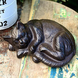 Cast Iron Sleeping Cat Statue Figurine Animal Decor,Heavy Duty Decoration Ornaments for Home Garden,Black