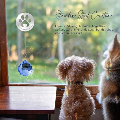 Mooncraftlogy Dog Memorial Gifts, Unique Loss of Pet Sympathy Idea, Navy Blue Crystal Ball Rainbow Suncatcher with Paw Print for Cat or Dog Remembrance and Bereavement