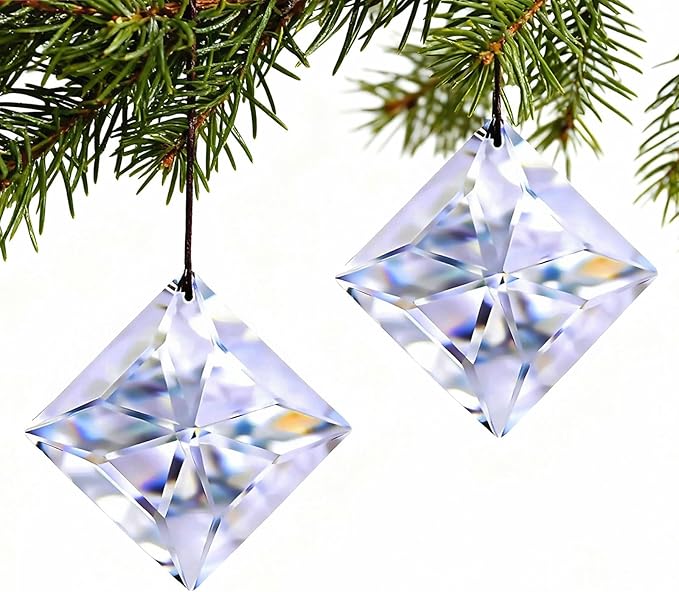 HDCRYSTALGIFTS 2PCS 50mm Clear Crystal Sun Catcher Prisms, Hanging Suncatchers with Glass Prism, Rainbow Maker for Windows, Balcony, Kitchen, Garden, Christmas Tree Decoration