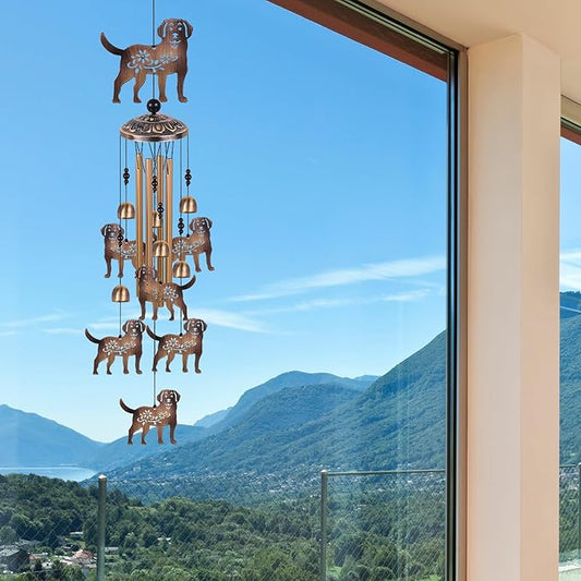 Bronze Dogs Wind Chimes for Outside/Indoor/Home/Balcony/Lawn/Tree/Yard/Garden Decoration, Retro Wind Catcher, Hang Dog Decor, Blessing Wind Bells, Memorial WindChimes Gifts for Mom, Grandma, Woman