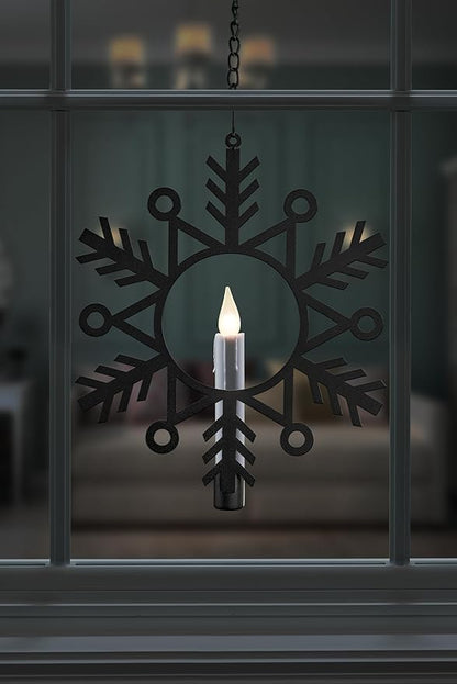CW1510A Battery Powered 12 Inch Metal Snowflake Window Wreath with Hot Spot Flickering Flameless Candle Light and Automatic Timer,