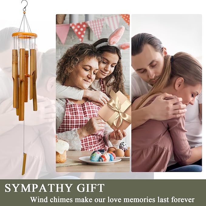 Afirst Bamboo Wind Chimes, 38" Wooden Windchimes for Outdoor Valentine's Day Gift Handcrafted Memorial Sympathy Gift for Garden, Patio, Home or Outdoor Decor