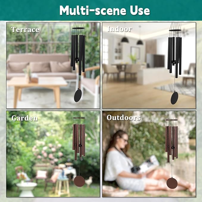 Outdoor Wind Chimes 32" Black Aluminum Wind Chimes for Garden, Patio Decor - Deep Tones Create Zen Atmosphere, Soothing Relaxation Gift for Mom, Dad, Women, Men, Unisex