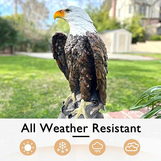 24" Bald Eagle Statue for Garden, Outdoor Sculpture, Animal Decor for Yard Porch Entryway Patio Living Room (Large, Bald Eagle)