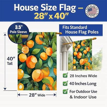 Caroline's Treasures Florida Orange Blossom in Watercolor House Flag Large Porch Sleeve Pole Decorative Outside Yard Banner Artwork Wall Hanging, Polyester, House Size, Multicolor