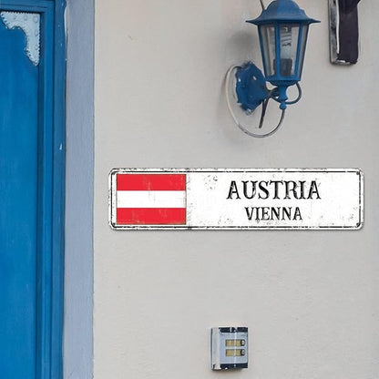 Personalized Austria Street Sign Austria Flag Metal Sign Capital City of Austria Metal Sign Road Rustic Wall Art Country City Indoor & Outdoor Decor for Home Man Cave Door Porch Garden Party 24x6in