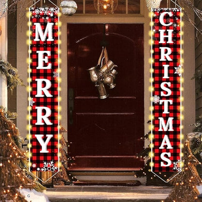 Ivenf Christmas Decorations Outdoor Yard, Outside Front Porch Sign Set with Lights, Red Black Buffalo Plaid Xmas Door Decorations, Hanging Banner for Home Decor Wall Front Door Yard Garage