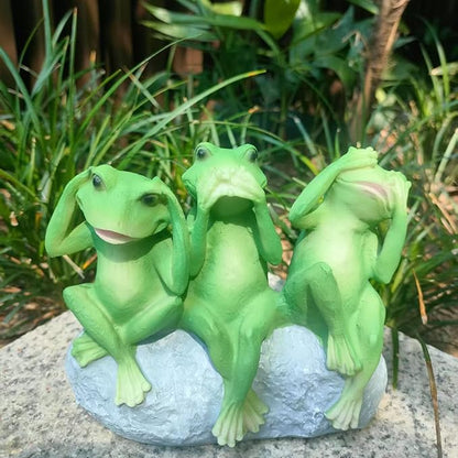 Tirifer 3 Cute Frog Statue Garden Decor, See Speak Hear No Evil Green Frog Figurine Outdoor Yard Decoration Garden Accessories for Patio, Balcony, Porch, Art Lawn Ornaments