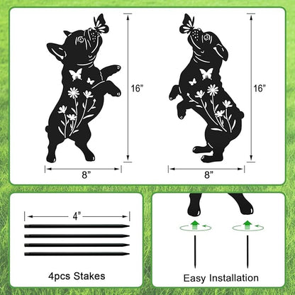 Metal French Bulldog Garden Decor for Outside,Black Dog Silhouette Decorative Yard Art for Outdoor Stakes,Lawn,Pathway,Gifts for Dog Lovers
